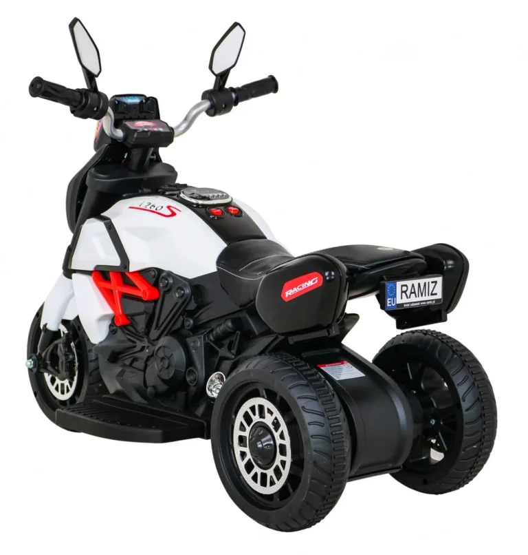 Brzi Turistički Motocikl Na Baterije Za Djecu, Bijeli + Audio + Svjetla + Eko Koža, Bijela Motor Na Akumulator 5