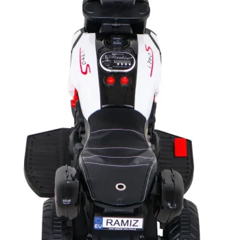 Brzi Turistički Motocikl Na Baterije Za Djecu, Bijeli + Audio + Svjetla + Eko Koža, Bijela Motor Na Akumulator 7