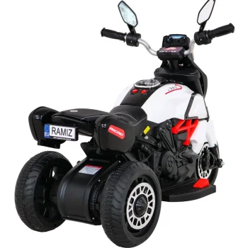 Brzi Turistički Motocikl Na Baterije Za Djecu, Bijeli + Audio + Svjetla + Eko Koža, Bijela Motor Na Akumulator 8