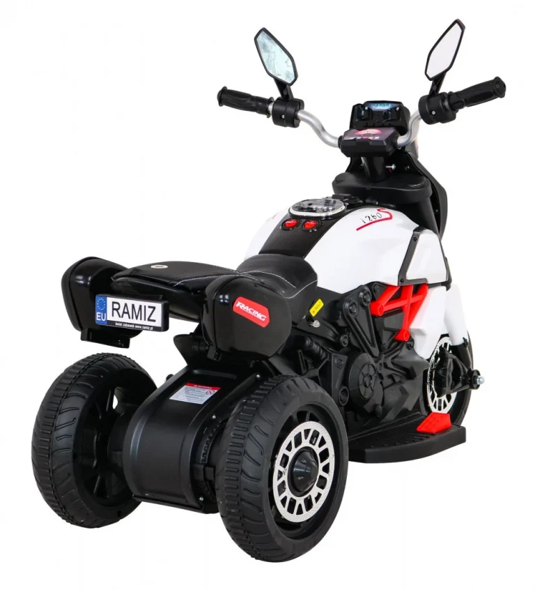 Brzi Turistički Motocikl Na Baterije Za Djecu, Bijeli + Audio + Svjetla + Eko Koža, Bijela Motor Na Akumulator 8