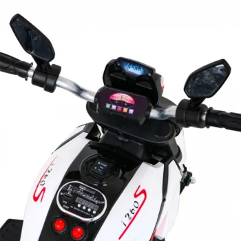 Brzi Turistički Motocikl Na Baterije Za Djecu, Bijeli + Audio + Svjetla + Eko Koža, Bijela Motor Na Akumulator 9