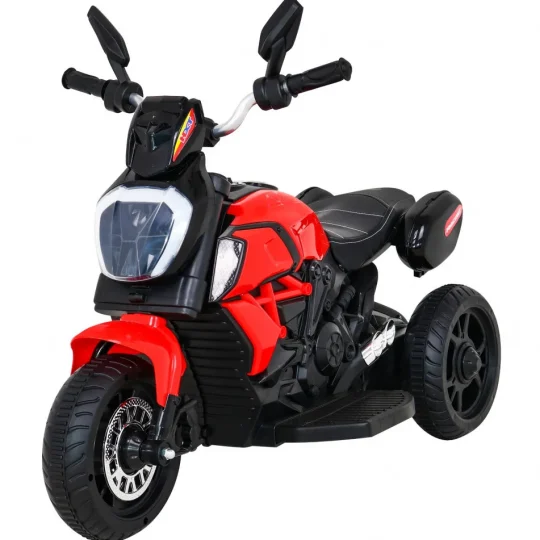 Brzi Turistički Motocikl Na Baterije Za Djecu, Crveni + Audio + Svjetla + Eko Koža, Crvena Motor Na Akumulator 1