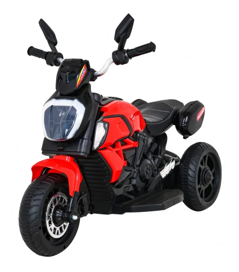 Brzi Turistički Motocikl Na Baterije Za Djecu, Crveni + Audio + Svjetla + Eko Koža, Crvena Motor Na Akumulator 1