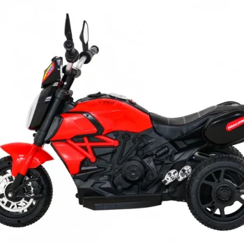 Brzi Turistički Motocikl Na Baterije Za Djecu, Crveni + Audio + Svjetla + Eko Koža, Crvena Motor Na Akumulator 4