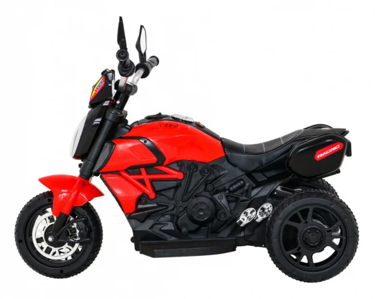 Brzi Turistički Motocikl Na Baterije Za Djecu, Crveni + Audio + Svjetla + Eko Koža, Crvena Motor Na Akumulator 4
