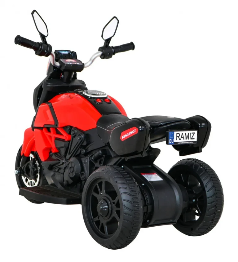Brzi Turistički Motocikl Na Baterije Za Djecu, Crveni + Audio + Svjetla + Eko Koža, Crvena Motor Na Akumulator 5
