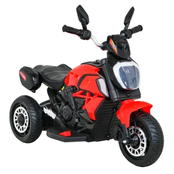 Brzi Turistički Motocikl Na Baterije Za Djecu, Crveni + Audio + Svjetla + Eko Koža, Crvena Motor Na Akumulator 9