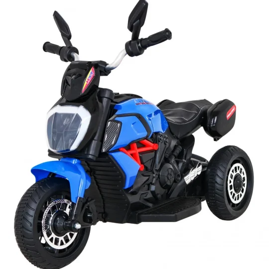 Brzi Turistički Motocikl Na Baterije Za Djecu, Plavi + Audio + Svjetla + Eko Koža, Plava Motor Na Akumulator 1