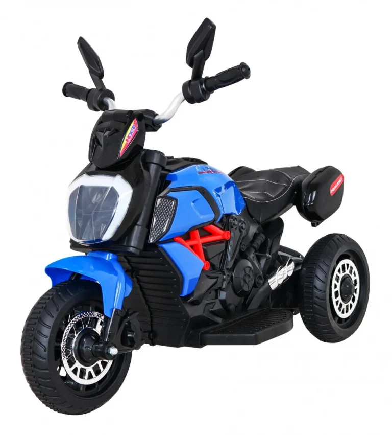 Brzi Turistički Motocikl Na Baterije Za Djecu, Plavi + Audio + Svjetla + Eko Koža, Plava Motor Na Akumulator 1