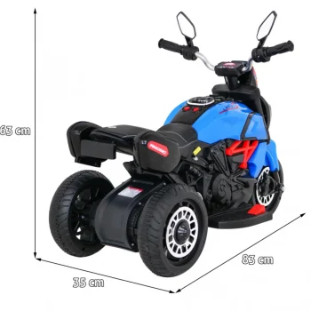 Brzi Turistički Motocikl Na Baterije Za Djecu, Plavi + Audio + Svjetla + Eko Koža, Plava Motor Na Akumulator 2