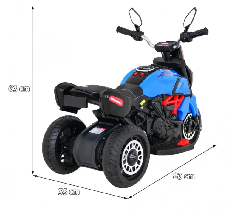 Brzi Turistički Motocikl Na Baterije Za Djecu, Plavi + Audio + Svjetla + Eko Koža, Plava Motor Na Akumulator 2