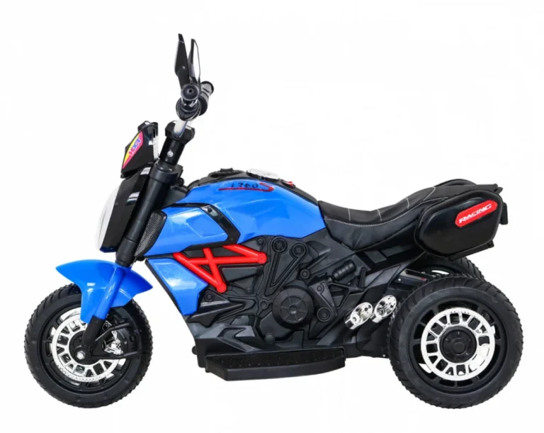 Brzi Turistički Motocikl Na Baterije Za Djecu, Plavi + Audio + Svjetla + Eko Koža, Plava Motor Na Akumulator 4