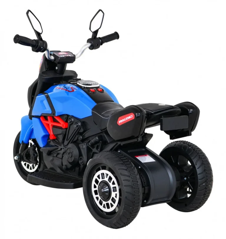 Brzi Turistički Motocikl Na Baterije Za Djecu, Plavi + Audio + Svjetla + Eko Koža, Plava Motor Na Akumulator 5