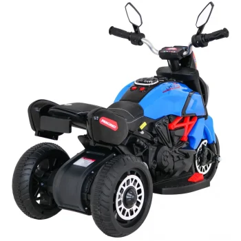 Brzi Turistički Motocikl Na Baterije Za Djecu, Plavi + Audio + Svjetla + Eko Koža, Plava Motor Na Akumulator 7