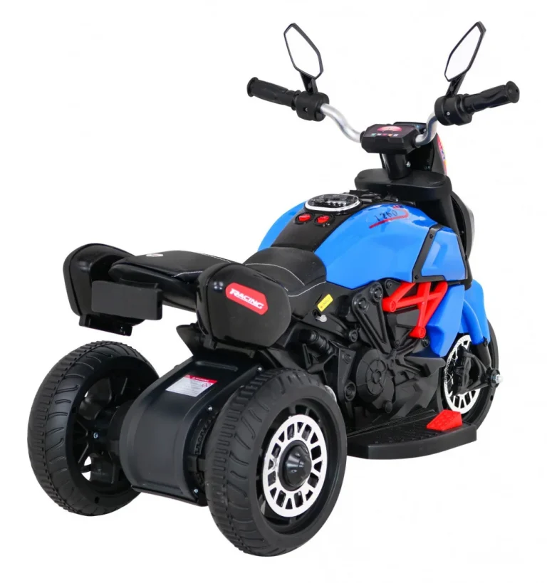 Brzi Turistički Motocikl Na Baterije Za Djecu, Plavi + Audio + Svjetla + Eko Koža, Plava Motor Na Akumulator 7
