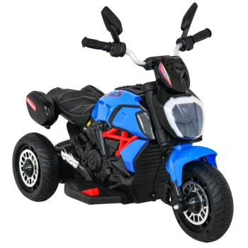 Brzi Turistički Motocikl Na Baterije Za Djecu, Plavi + Audio + Svjetla + Eko Koža, Plava Motor Na Akumulator 8