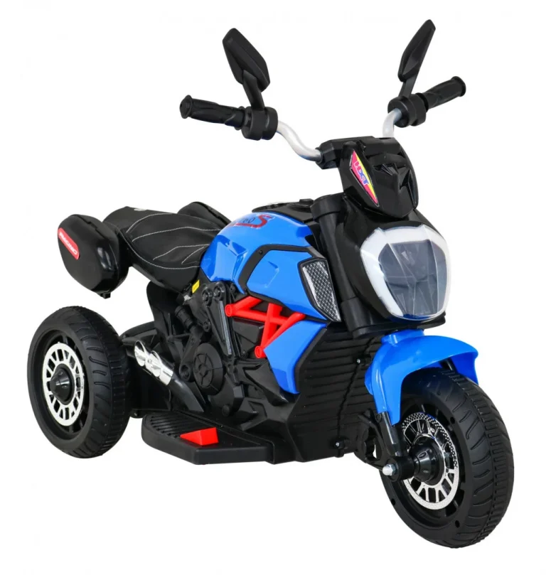 Brzi Turistički Motocikl Na Baterije Za Djecu, Plavi + Audio + Svjetla + Eko Koža, Plava Motor Na Akumulator 8