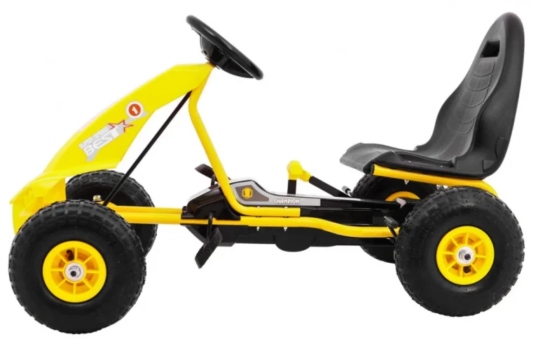 Champion Pedalni Go Kart Za Djecu 3+ žuti + Napuhane Gume + Podesivo Sjedalo + Ručna Kočnica 3