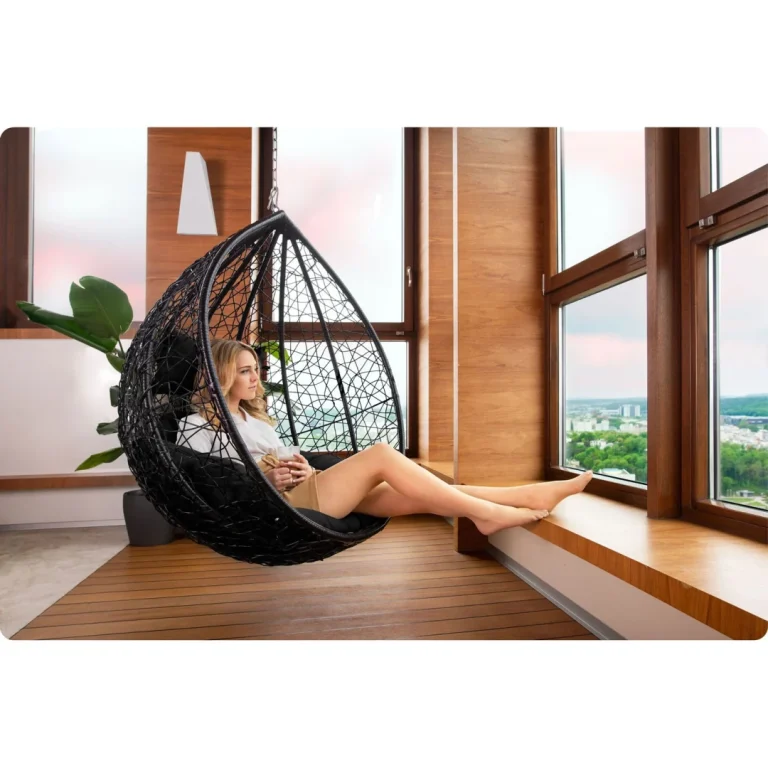 Crna Viseća Vrtna Stolica Havana + Crni Sofotel Jastuci 8