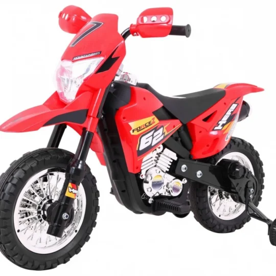 Cross Motocikl Za Djecu Na Baterije, Crveni + Pomoćni Kotači + Led Zvukovi, Crvena Motor Na Akumulator 1