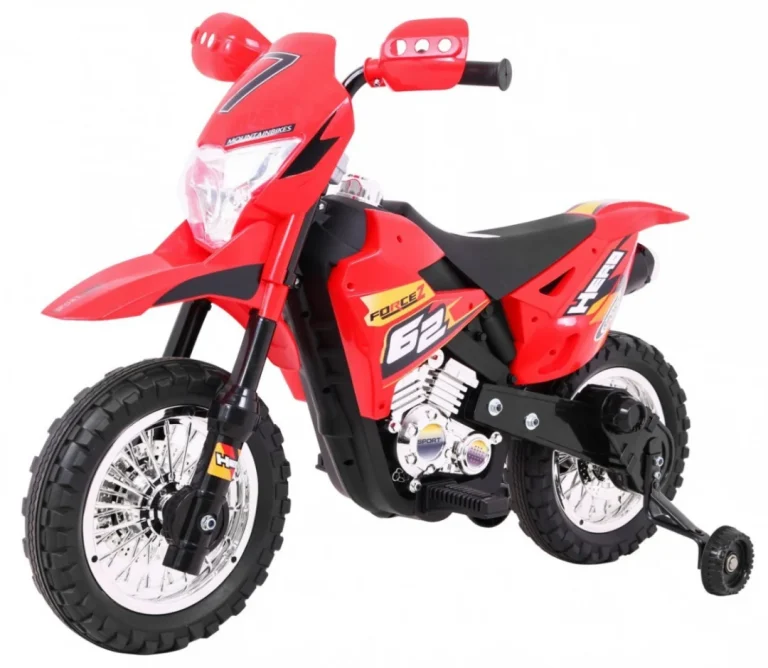 Cross Motocikl Za Djecu Na Baterije, Crveni + Pomoćni Kotači + Led Zvukovi, Crvena Motor Na Akumulator 1
