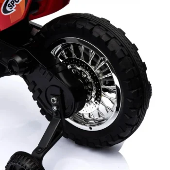 Cross Motocikl Za Djecu Na Baterije, Crveni + Pomoćni Kotači + Led Zvukovi, Crvena Motor Na Akumulator 12