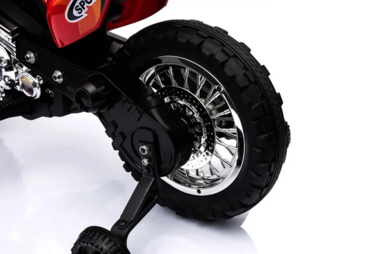 Cross Motocikl Za Djecu Na Baterije, Crveni + Pomoćni Kotači + Led Zvukovi, Crvena Motor Na Akumulator 12