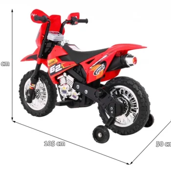 Cross Motocikl Za Djecu Na Baterije, Crveni + Pomoćni Kotači + Led Zvukovi, Crvena Motor Na Akumulator 2