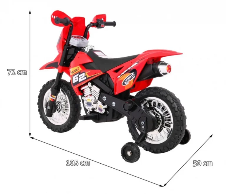 Cross Motocikl Za Djecu Na Baterije, Crveni + Pomoćni Kotači + Led Zvukovi, Crvena Motor Na Akumulator 2