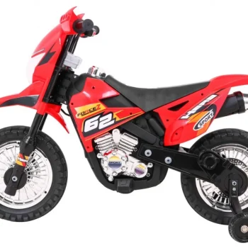 Cross Motocikl Za Djecu Na Baterije, Crveni + Pomoćni Kotači + Led Zvukovi, Crvena Motor Na Akumulator 3