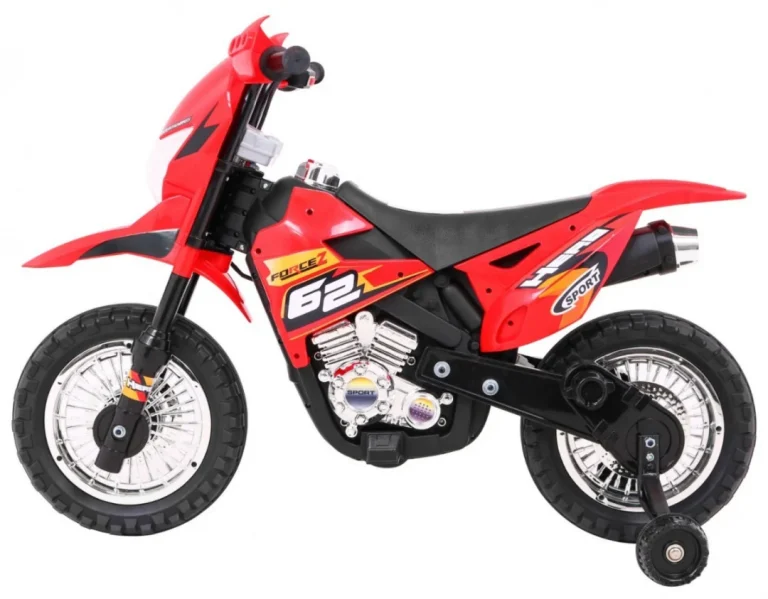 Cross Motocikl Za Djecu Na Baterije, Crveni + Pomoćni Kotači + Led Zvukovi, Crvena Motor Na Akumulator 3