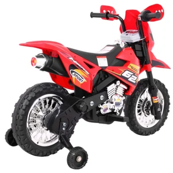 Cross Motocikl Za Djecu Na Baterije, Crveni + Pomoćni Kotači + Led Zvukovi, Crvena Motor Na Akumulator 6