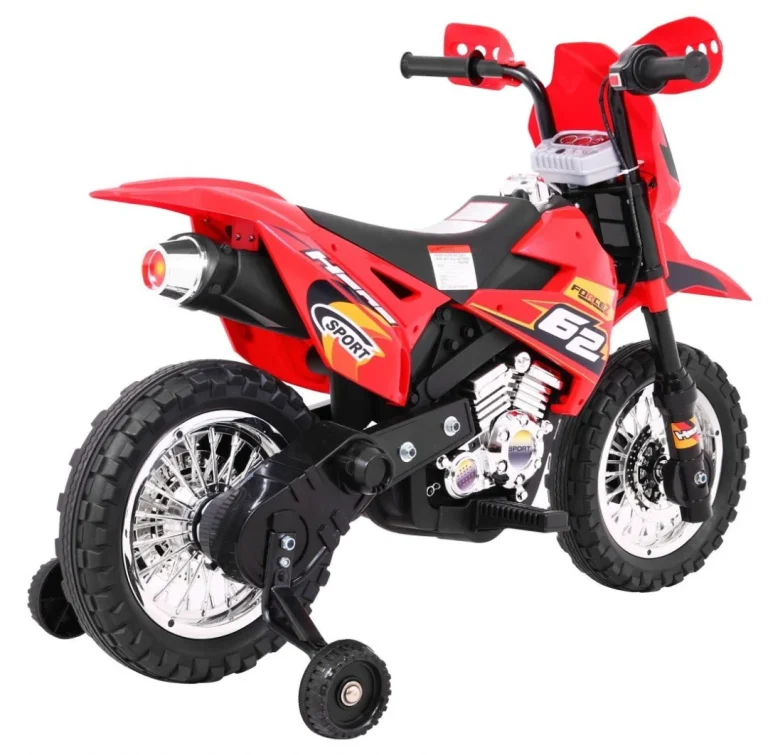 Cross Motocikl Za Djecu Na Baterije, Crveni + Pomoćni Kotači + Led Zvukovi, Crvena Motor Na Akumulator 6