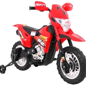 Cross Motocikl Za Djecu Na Baterije, Crveni + Pomoćni Kotači + Led Zvukovi, Crvena Motor Na Akumulator 7