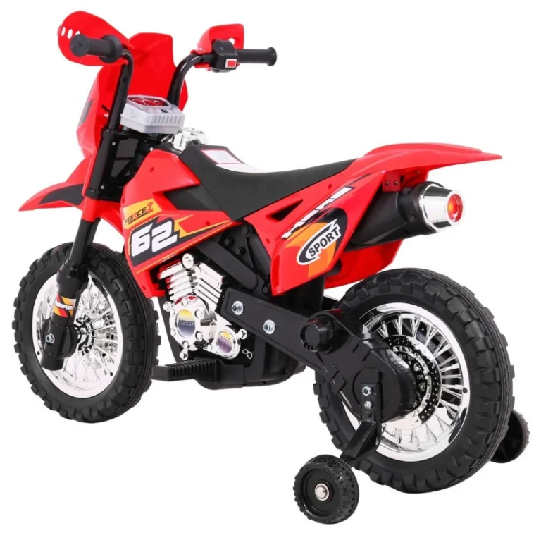 Cross Motocikl Za Djecu Na Baterije, Crveni + Pomoćni Kotači + Led Zvukovi, Crvena Motor Na Akumulator 8