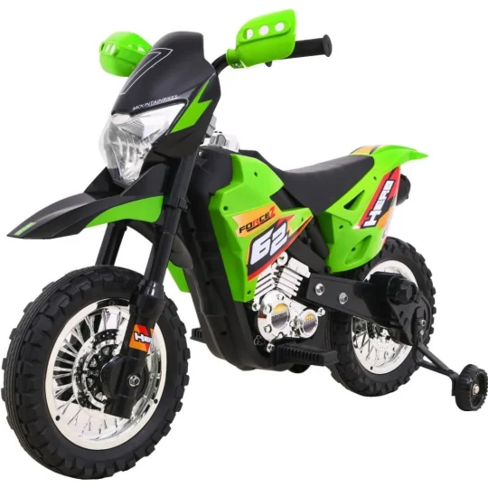 Cross Motocikl Za Djecu Na Baterije, Zelena Boja + Pomoćni Kotači + Led Zvukovi Motor Na Akumulator 1