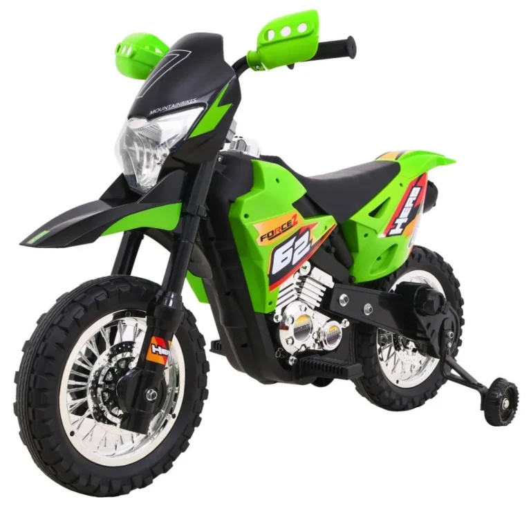 Cross Motocikl Za Djecu Na Baterije, Zelena Boja + Pomoćni Kotači + Led Zvukovi Motor Na Akumulator 1