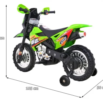 Cross Motocikl Za Djecu Na Baterije, Zelena Boja + Pomoćni Kotači + Led Zvukovi Motor Na Akumulator 2