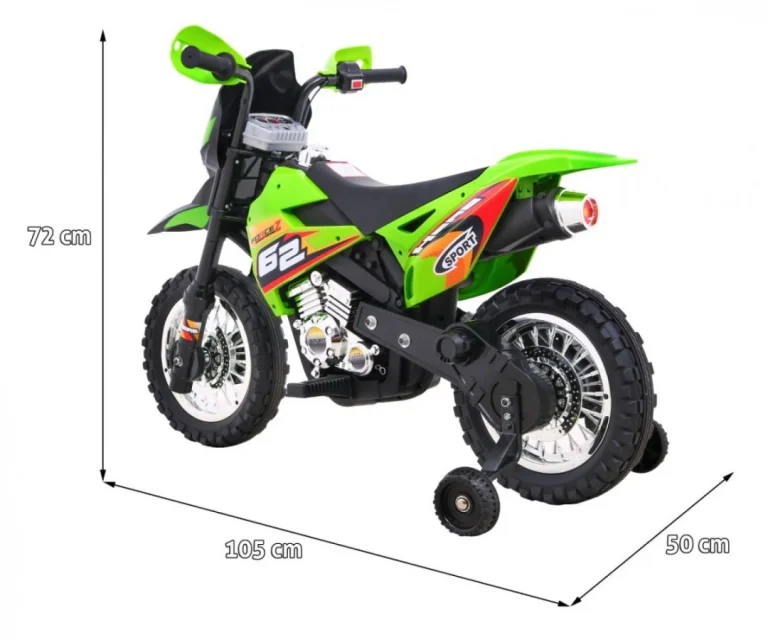 Cross Motocikl Za Djecu Na Baterije, Zelena Boja + Pomoćni Kotači + Led Zvukovi Motor Na Akumulator 2