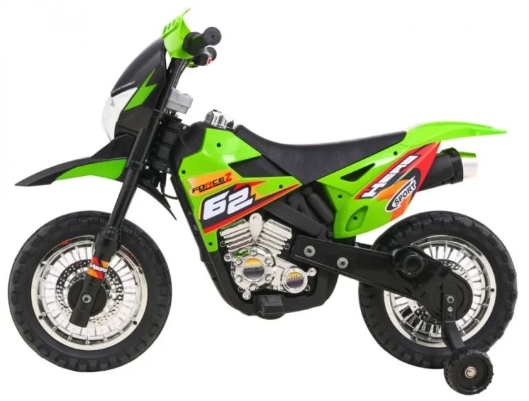 Cross Motocikl Za Djecu Na Baterije, Zelena Boja + Pomoćni Kotači + Led Zvukovi Motor Na Akumulator 4