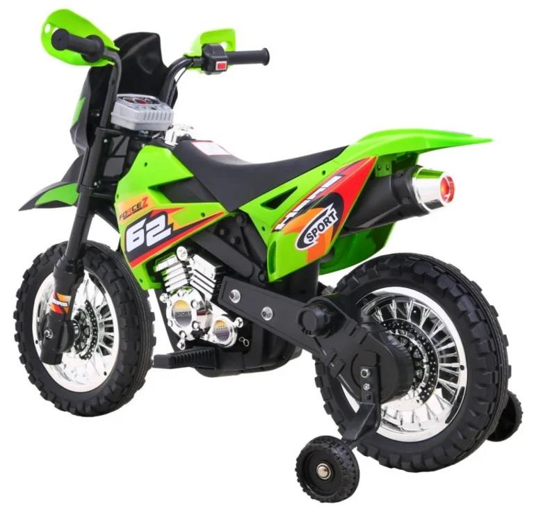 Cross Motocikl Za Djecu Na Baterije, Zelena Boja + Pomoćni Kotači + Led Zvukovi Motor Na Akumulator 5