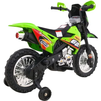 Cross Motocikl Za Djecu Na Baterije, Zelena Boja + Pomoćni Kotači + Led Zvukovi Motor Na Akumulator 7