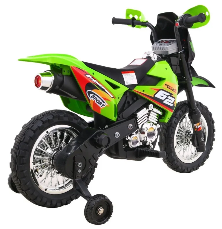 Cross Motocikl Za Djecu Na Baterije, Zelena Boja + Pomoćni Kotači + Led Zvukovi Motor Na Akumulator 7
