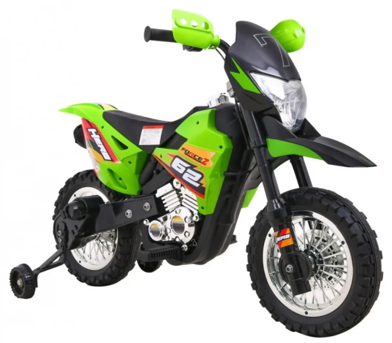 Cross Motocikl Za Djecu Na Baterije, Zelena Boja + Pomoćni Kotači + Led Zvukovi Motor Na Akumulator 8