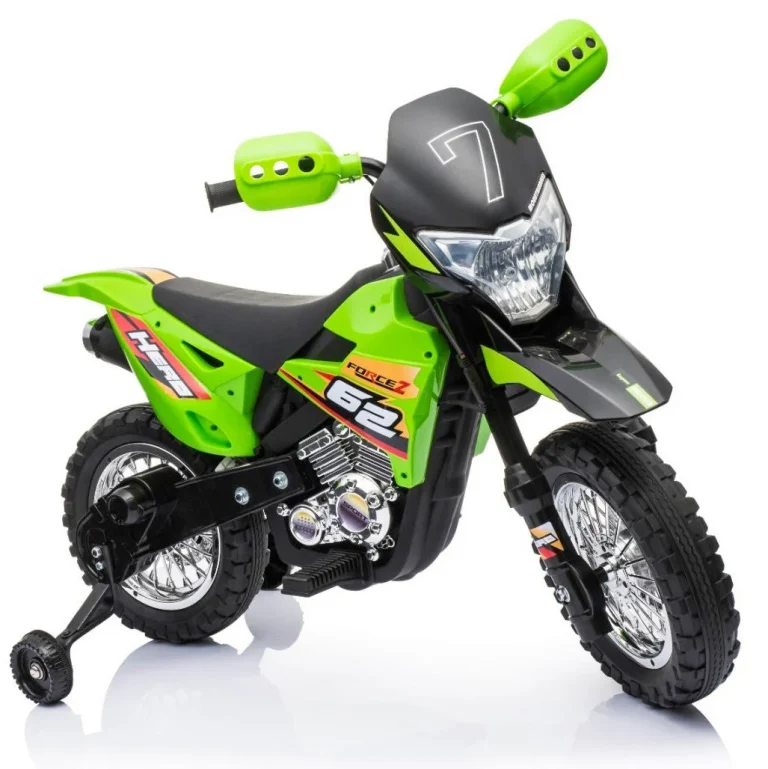 Cross Motocikl Za Djecu Na Baterije, Zelena Boja + Pomoćni Kotači + Led Zvukovi Motor Na Akumulator 9