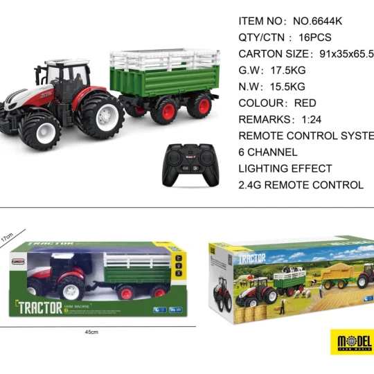 Crveni R/c Traktor S Prikolicom 1:24 1