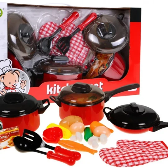 Crveni Kuhinjski Set Za Djecu, Lonci I Hrana, 22 Kom, 3+ 1