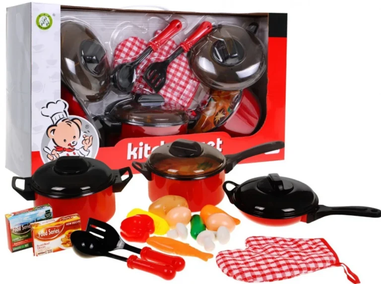 Crveni Kuhinjski Set Za Djecu, Lonci I Hrana, 22 Kom, 3+ 1