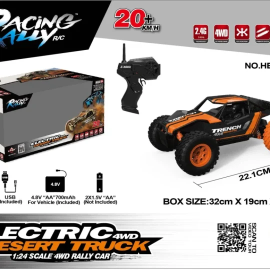 Daljinski Upravljani Pustinjski Kamion Gusjeničar Za Djecu 6+ Model 1:24 + Metalna Karoserija + 4x4 1