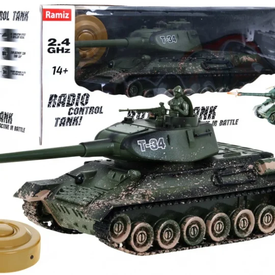 Daljinski Upravljani Tenk T 34 Za Djecu 3+ Model Za Pucanje Kamuflaža 1:28 + Velika Tenkovska Bitka 1